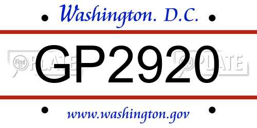 GP2920 District Of Columbia License Plate