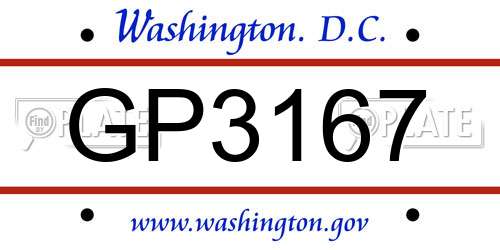 GP3167 District Of Columbia License Plate