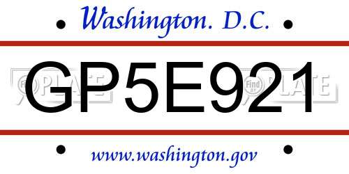 GP5E921 District Of Columbia License Plate