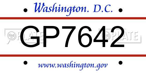 GP7642 District Of Columbia License Plate