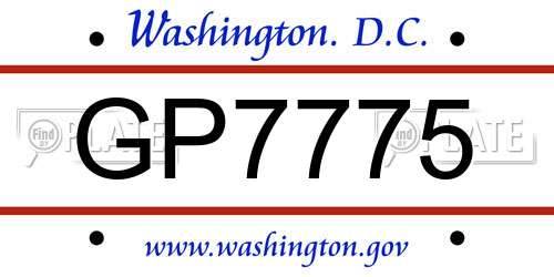 GP7775 District Of Columbia License Plate