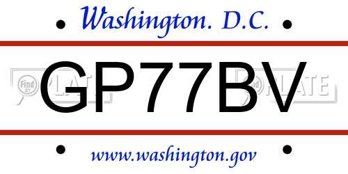 GP77BV District Of Columbia License Plate