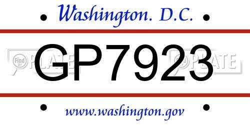 GP7923 District Of Columbia License Plate