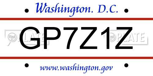 GP7Z1Z District Of Columbia License Plate