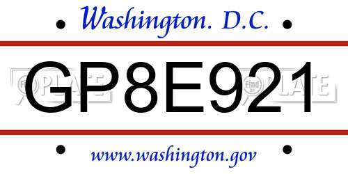 GP8E921 District Of Columbia License Plate