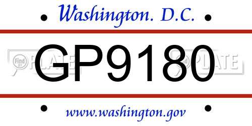 GP9180 District Of Columbia License Plate