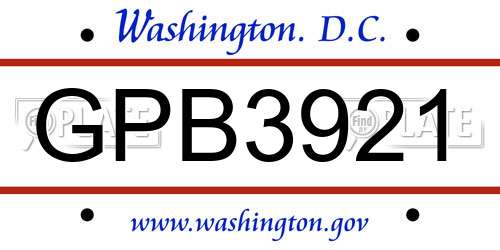 GPB3921 District Of Columbia License Plate