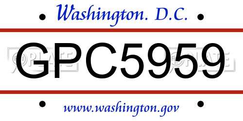 GPC5959 District Of Columbia License Plate