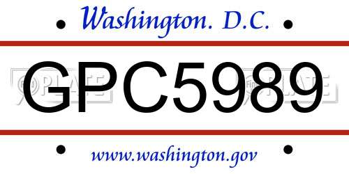 GPC5989 District Of Columbia License Plate