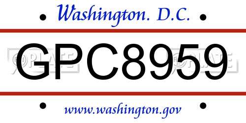 GPC8959 District Of Columbia License Plate