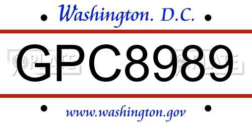 GPC8989 District Of Columbia License Plate