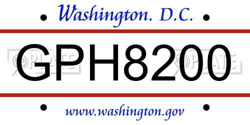 GPH8200 District Of Columbia License Plate