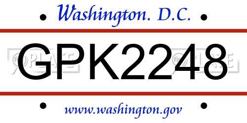 GPK2248 District Of Columbia License Plate