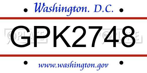 GPK2748 District Of Columbia License Plate
