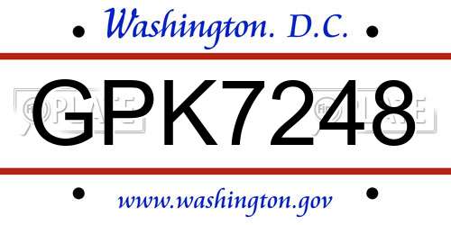 GPK7248 District Of Columbia License Plate