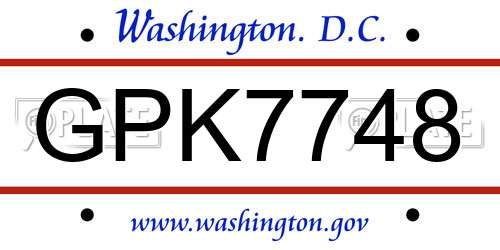 GPK7748 District Of Columbia License Plate