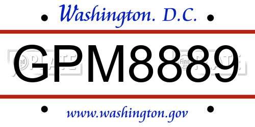 GPM8889 District Of Columbia License Plate