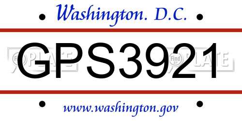 GPS3921 District Of Columbia License Plate