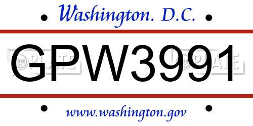 GPW3991 District Of Columbia License Plate