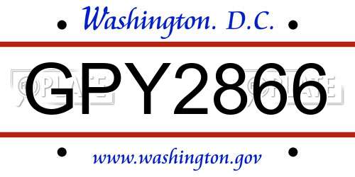 GPY2866 District Of Columbia License Plate