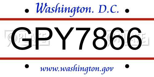 GPY7866 District Of Columbia License Plate