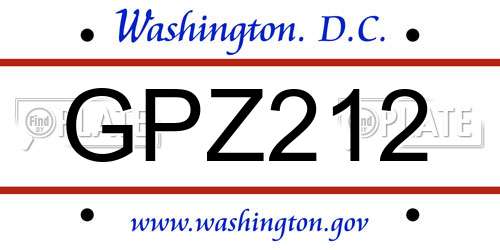 GPZ212 District Of Columbia License Plate