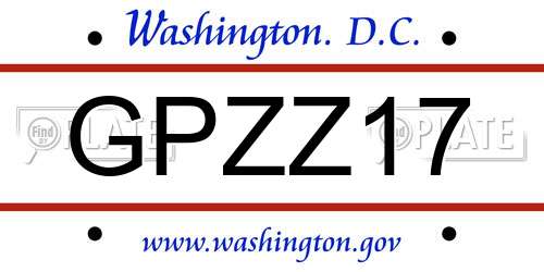 GPZZ17 District Of Columbia License Plate