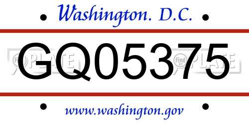 GQ05375 District Of Columbia License Plate