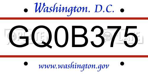 GQ0B375 District Of Columbia License Plate