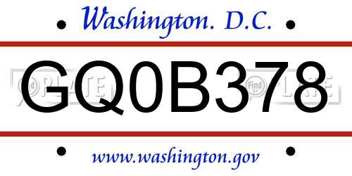 GQ0B378 District Of Columbia License Plate