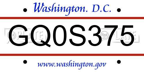 GQ0S375 District Of Columbia License Plate