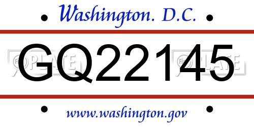 GQ22145 District Of Columbia License Plate