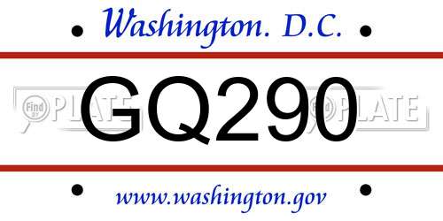 GQ290 District Of Columbia License Plate