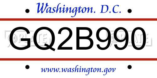 GQ2B990 District Of Columbia License Plate