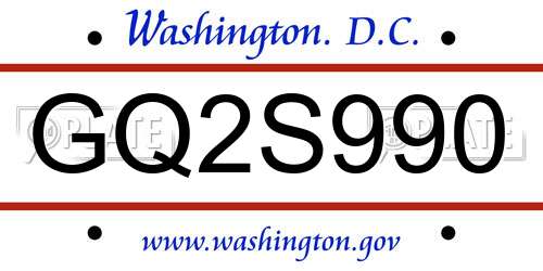 GQ2S990 District Of Columbia License Plate