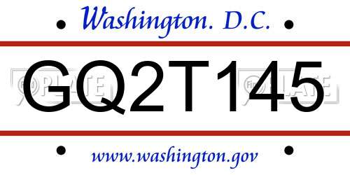 GQ2T145 District Of Columbia License Plate