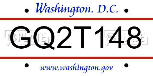 GQ2T148 District Of Columbia License Plate