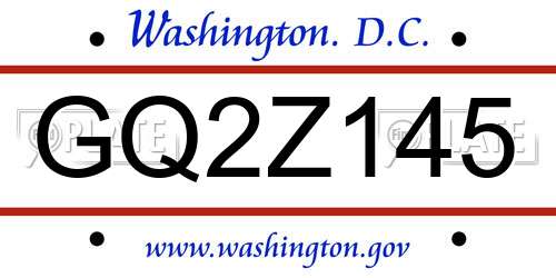 GQ2Z145 District Of Columbia License Plate