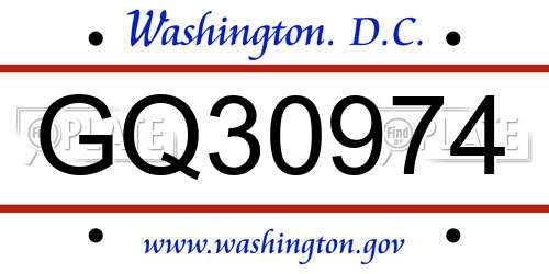 GQ30974 District Of Columbia License Plate