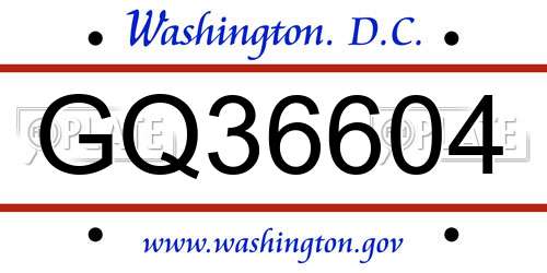 GQ36604 District Of Columbia License Plate