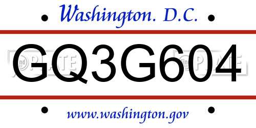GQ3G604 District Of Columbia License Plate
