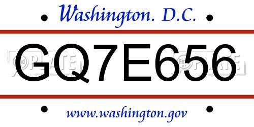 GQ7E656 District Of Columbia License Plate