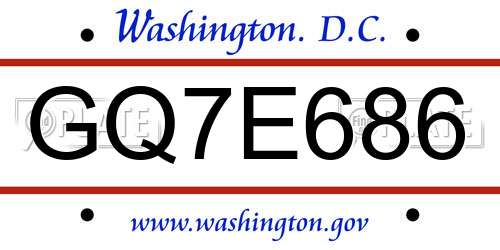 GQ7E686 District Of Columbia License Plate