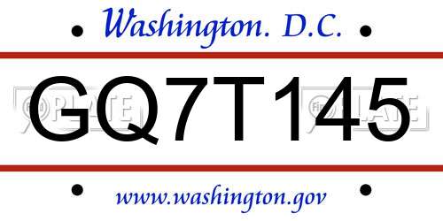 GQ7T145 District Of Columbia License Plate