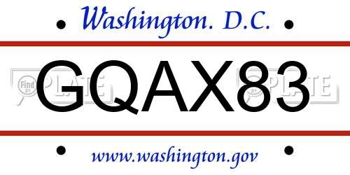 GQAX83 District Of Columbia License Plate