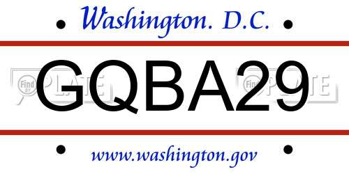 GQBA29 District Of Columbia License Plate