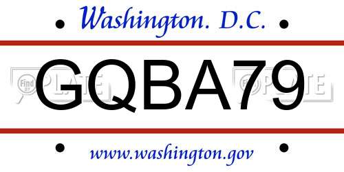 GQBA79 District Of Columbia License Plate