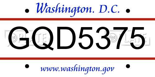GQD5375 District Of Columbia License Plate