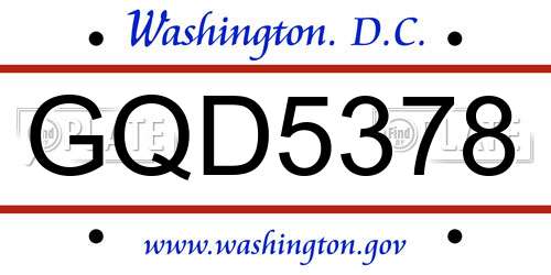 GQD5378 District Of Columbia License Plate