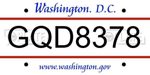 GQD8378 District Of Columbia License Plate